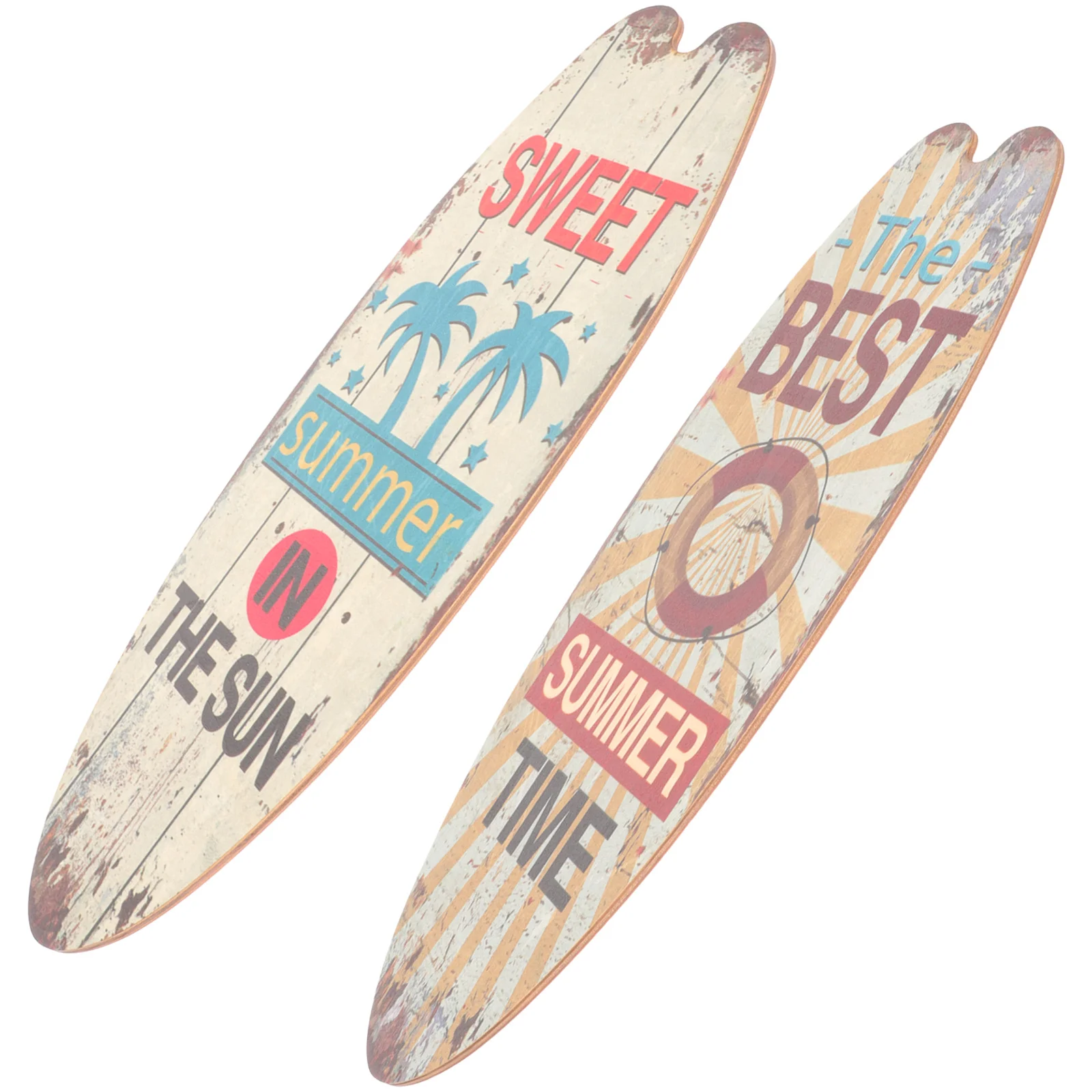 

2 Pcs Beach Necessities Vacation Decoration Plaque Home Decorations Coffee Shop Hanging Surfboard Wooden Sign