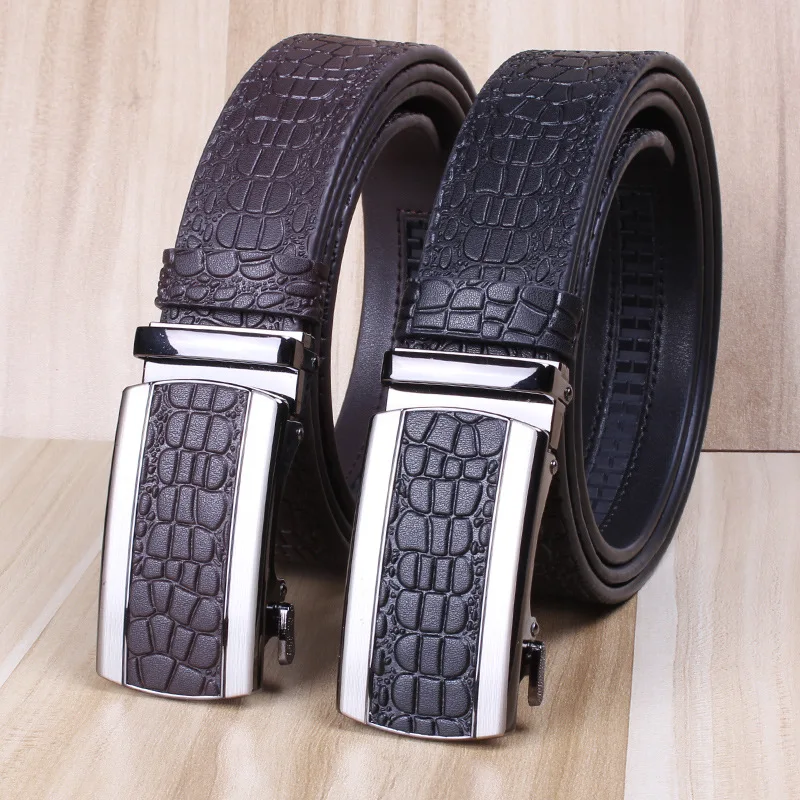 

Leather Belt Men's genuine leather crocodile pattern pure cowhide belt casual automatic buckle belt business