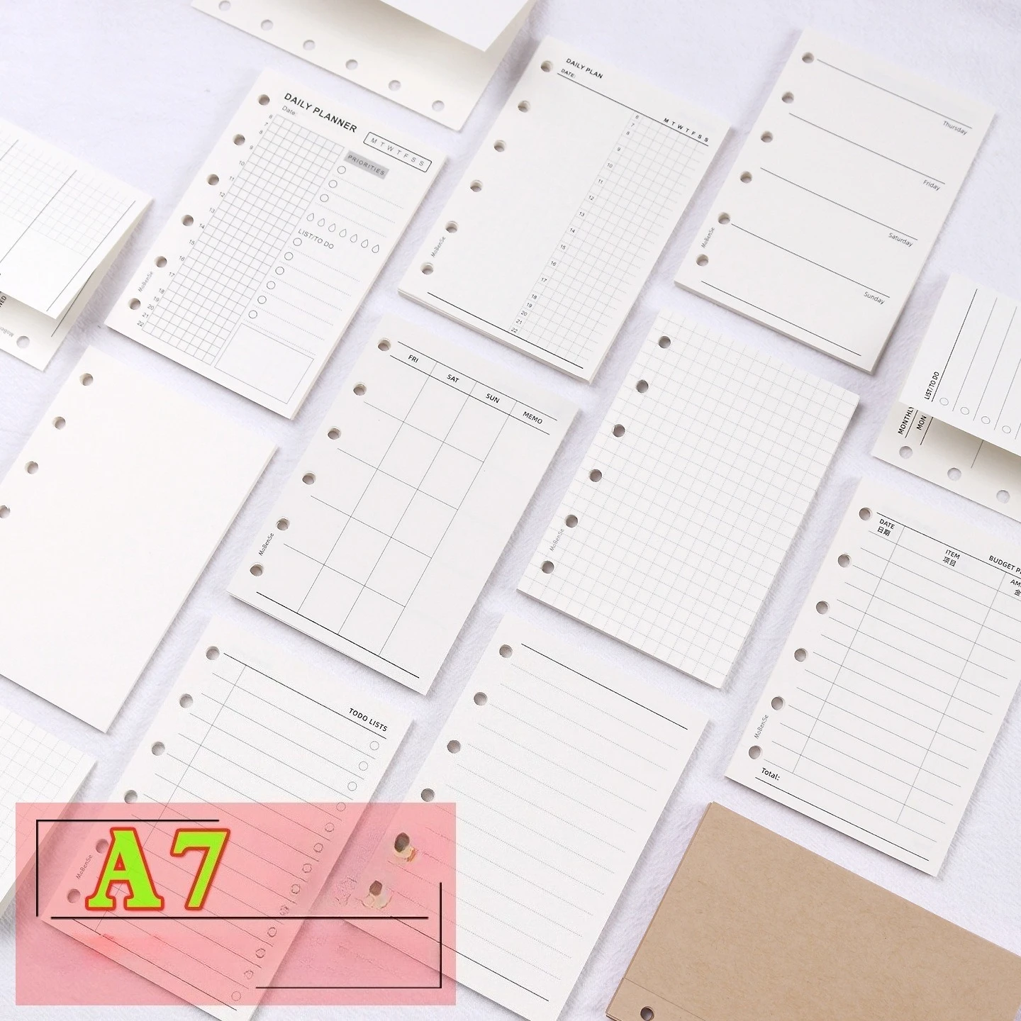 A7 50Sheets Loose Leaf Notebook Refill Spiral Binder Inner Page Weekly Monthly To Do Line Grid Inside Paper Stationery