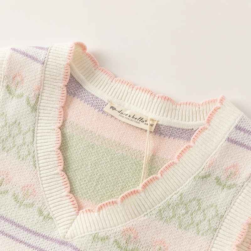 Dave Bella Children Sweater Vest Clothes New Spring Girls Fashion Casual Cute Sweet Knit Tank Top Outdoor Party DB1248406