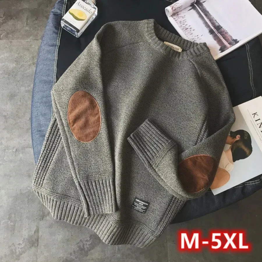 

Luxury Brand Men's Warm Pullover Sweater Fashion Patch Designs Knitted Sweater Men Harajuku O-Neck Pullovers Streetwear Knitwear