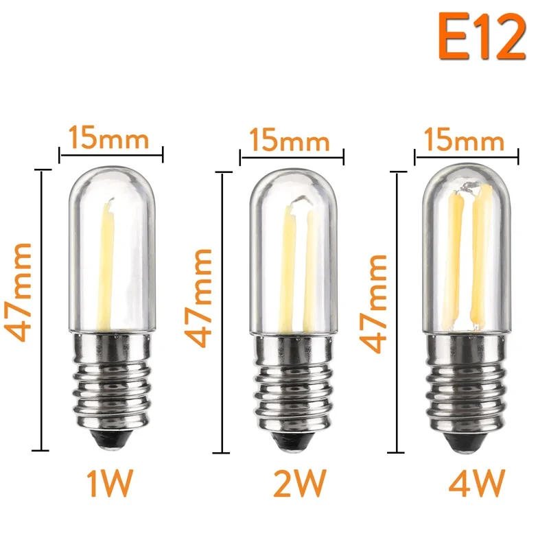 20X 조절식 Led 냉장고 전구 1W 4W 전구 110V 130V 220V E14 E12 3000K 냉난방 흰색 필라멘트 너트