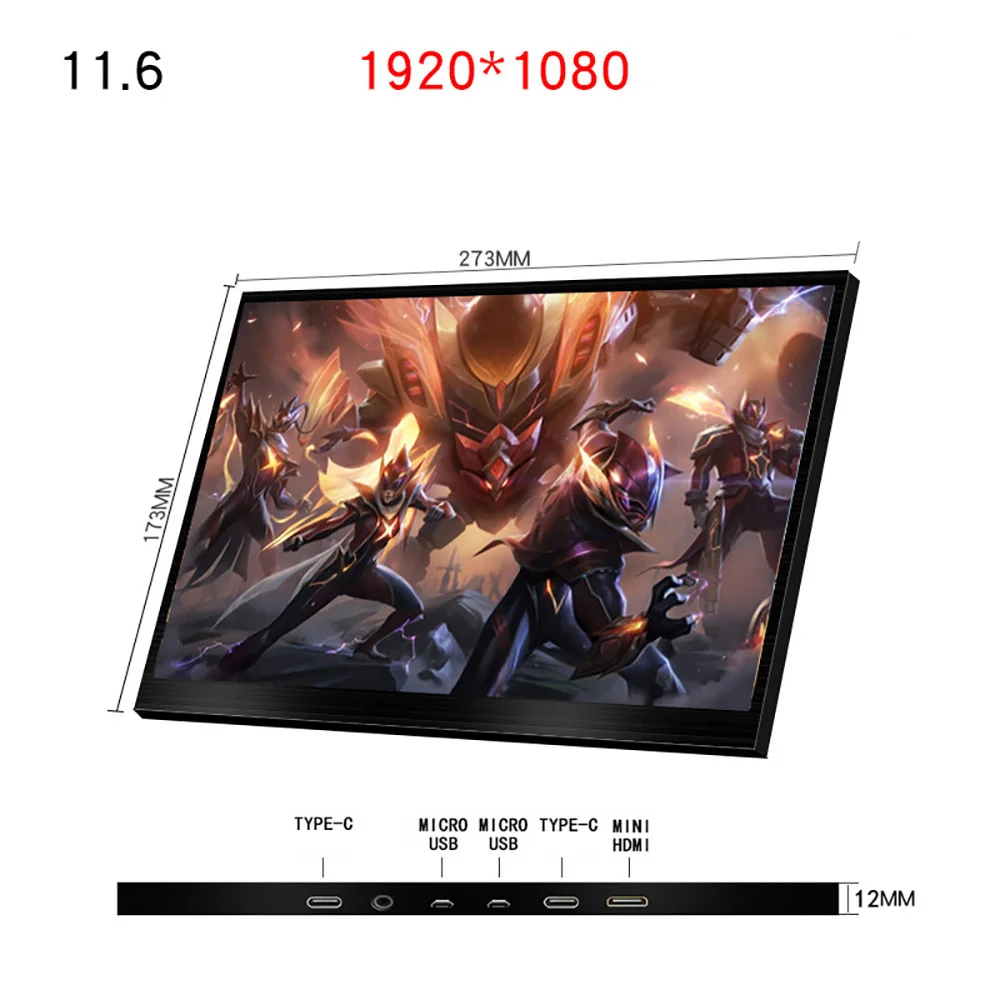 

11.6 Inch Display Mini Mobile Phone Computer Notebook Switch PS4 Gaming Type-c Extension Display 1920*1080 Ips HD Screen