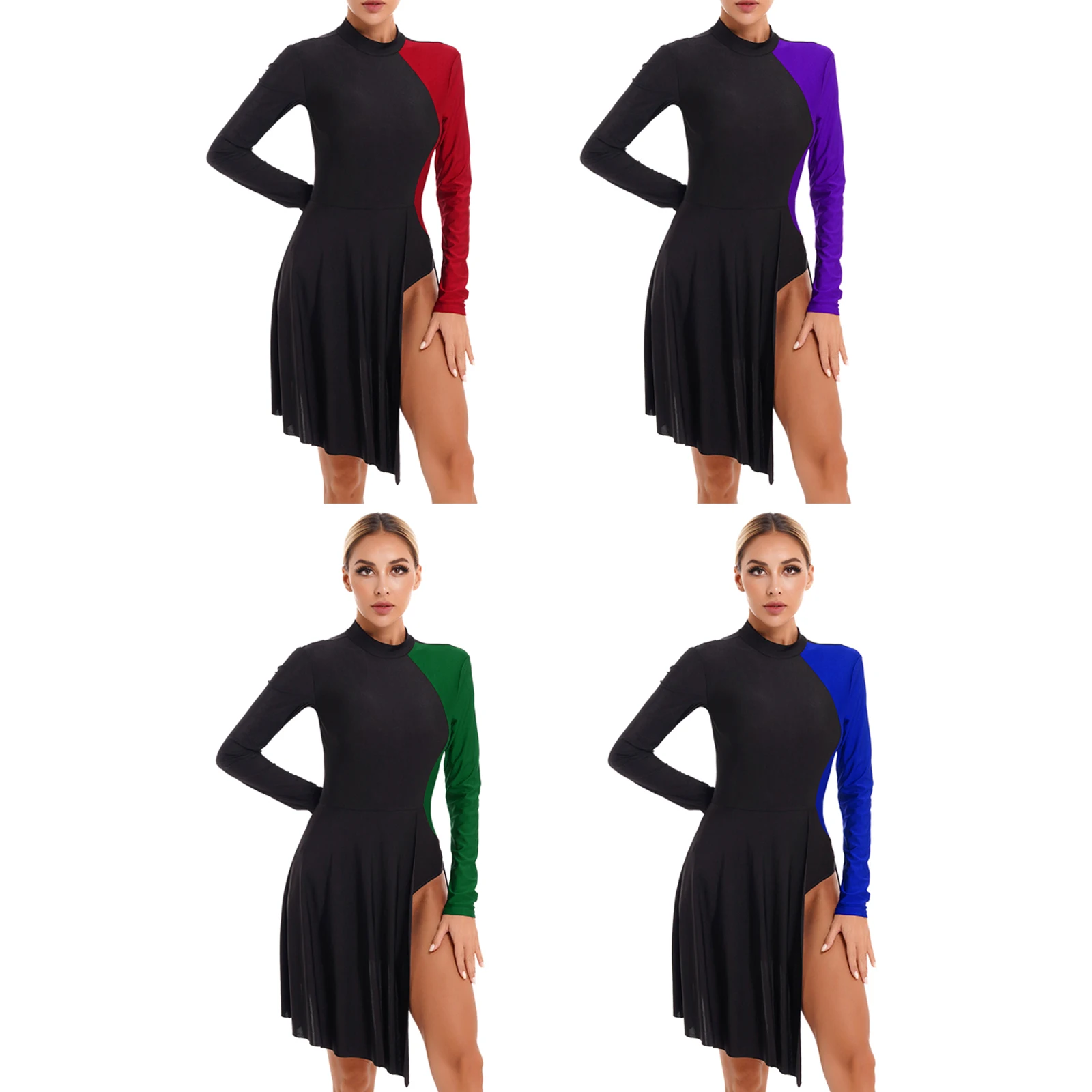 Women's Figure Skating Dress - Long Sleeve Ballet Lyrical Costume For Competition & Performance