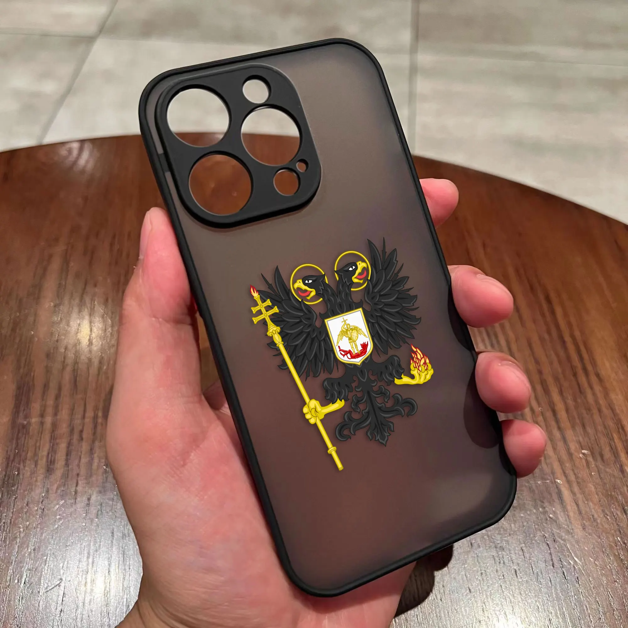 thumbnail image 1 of Funda de teléfono mate con emblema de banderas rusas de pájaros de dos cabezas para iPhone Apple 14, 13, 11, 12 MINI Pro, XS Max, XR, X, 7, 8, SE, 2022, 6, 6S, 1 of 5