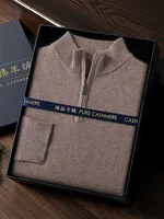 CHICUU Men's 100% Cashmere Sweater Zipper Pullover Mock Neck Long Sleeve Basic Cashmere Knitwear Autumn Winter Clothing Tops 1