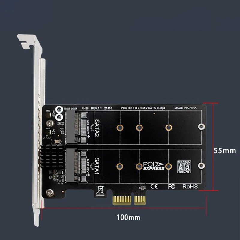 PH58 JMB582 Dual Bay M.2 SATA to PCIE RAID Expansion Card Fast
