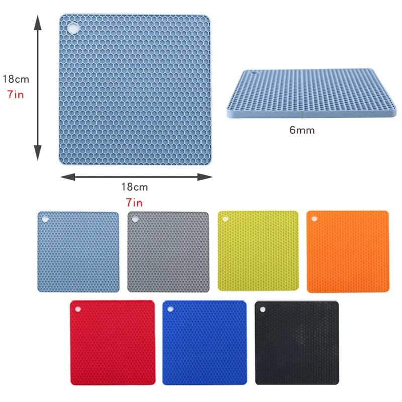 

18cm75g Square Cup Mat Heat Resistant Silicone Pot Holder Table Placemat Coaster Food Grade Material Kitchen Accessories Gadgets