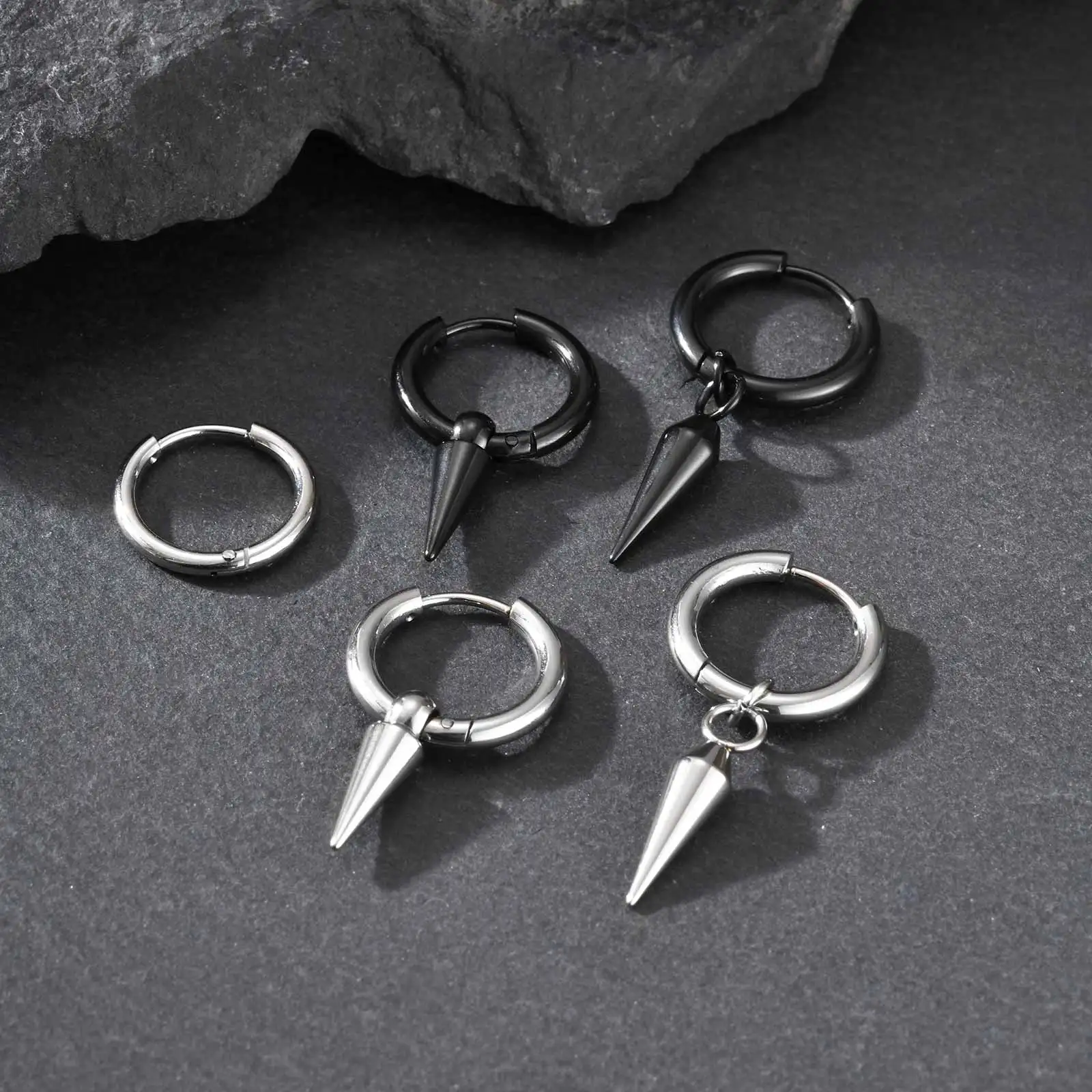Anti-Allergie-Creolen für Männer und Frauen, Edelstahl-Nieten-Huggies-Creolen, wasserdichte Piercing-Ohrringe, Schmuckgeschenk – Detail 2