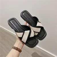 Women's Slippers and Ladies Sandals Open Toe Low Heel Outside on Beach House Black Indoor Home Slides Shoes Beige Word Flat - Image 5