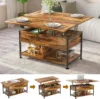Lift Top Coffee Table,4 in 1 Multi-Function,Modern Lift Tabletop Dining Table for Living Room Reception/Home Office,Rustic Brown 1
