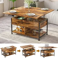 Lift Top Coffee Table,4 in 1 Multi-Function,Modern Lift Tabletop Dining Table for Living Room Reception/Home Office,Rustic Brown 1