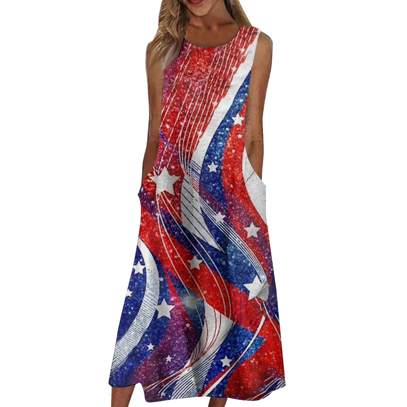 

Women's Casual Printed Dresses Round Neck Basic Classic Outdoor Daily Sleeveless Loose Dresses vestidos femenino