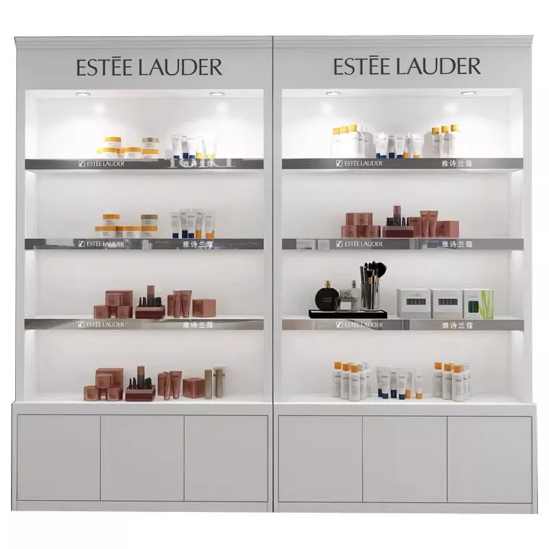

Custom, elegant white Colour Cosmetics box manufacturing sets makeup beauty showcase display for some eye makeup