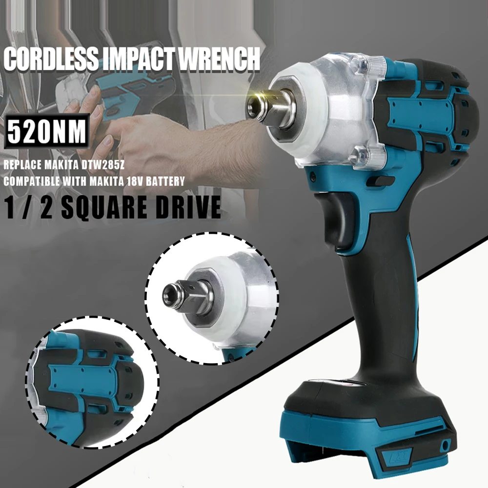 Brushless Cordless Electric Impact Wrench 1/2 inch 520NM Power Tools Compatible 18V Battery Wrench Toolbox Set