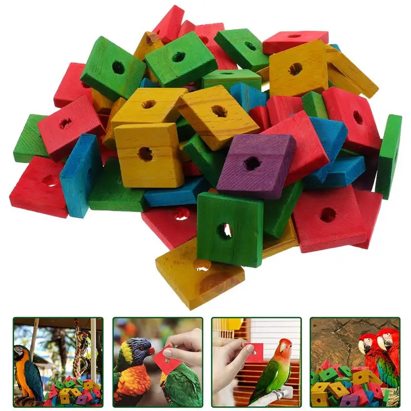 100 pcs Wood Pet Toy Bird Bite Toys Bird Chewing Toys Parrot Cage Bite Toy Parrot Cage Shredder ToyWooden Color Random
