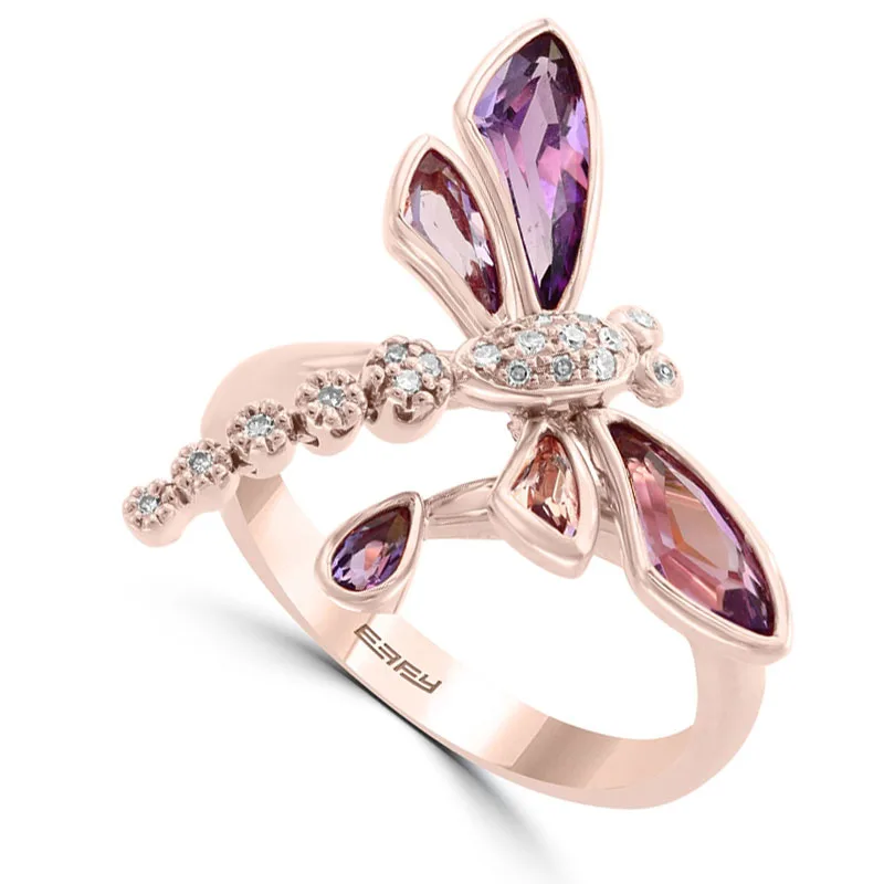 Milangirl Women Ladies Ring Romantic Beautiful Lovely Dragonfly Insect Rose Gold Color Female Ring for Party Jewelry