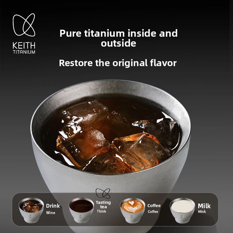 KEITH 120ml 이중벽 순수 티타늄 와인 컵 경량 화상 방지 다기능 차 커피 머그잔 홈 야외 음료 용기