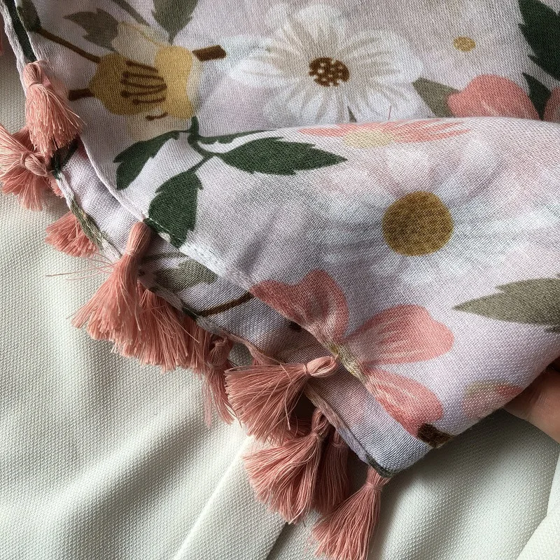 Neues Design Marke Frauen Blumen schal Mode druck Baumwolle Herbst Winter warme Schals Hijabs Dame Pashmina Foulards Bandana Muslim – Detail 24