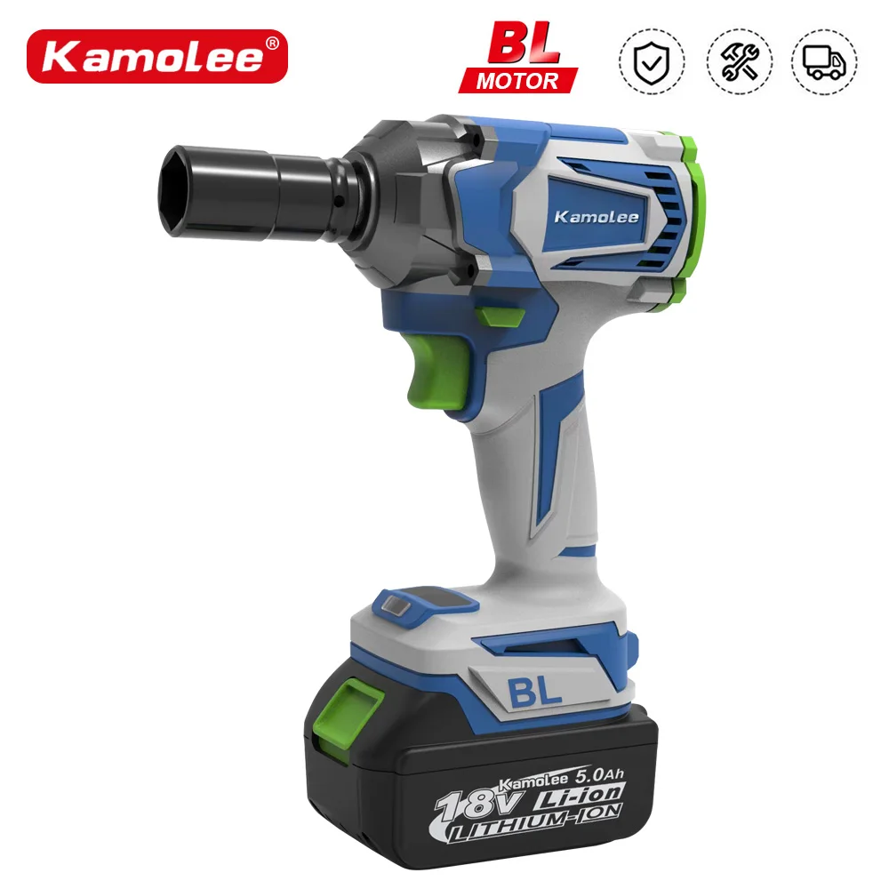 Kamolee 1000NM Brushless 1/2\'\' Electric Ratchet Wrench 4800RPM Removal Screw Nut Car Repair Power Tool for Makita 18V Battery