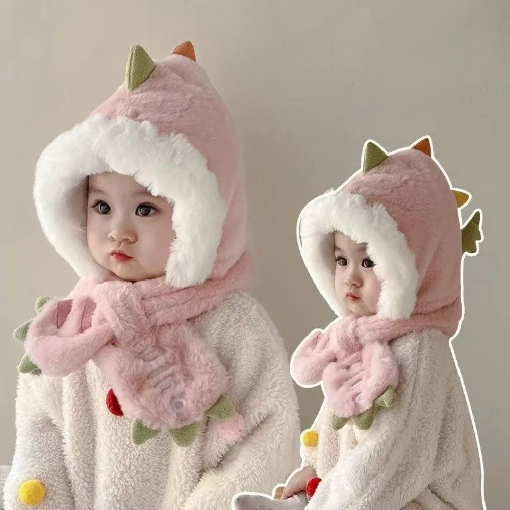 Windproof Warm Dinosaur Hat Scarf Set for Kids Outdoor Sports