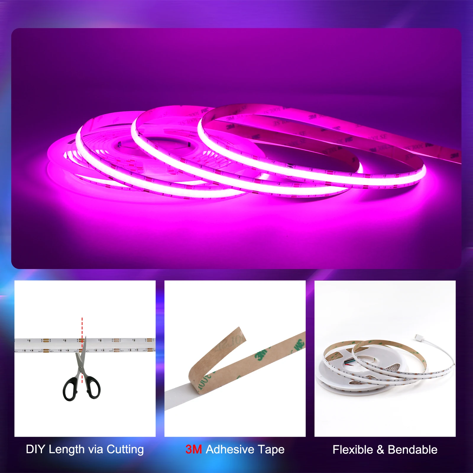 RGB LED 스트립 조명, 12V 24V COB LED 리본 램프, RGBW RGBCCT COB LED 스트라이프, 어린이 방 장식, RGB LED 테이프, TV 백라이트