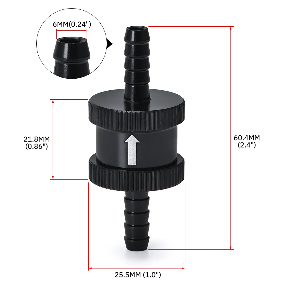 Check Valve 1/4" 6mm Non Return One Way Fuel Petrol Diesel PQY-FCV06