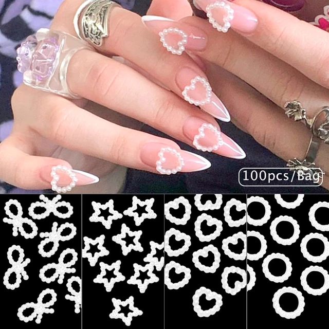 Hollow Heart Pearl Nail Art Charms White Pink Pearl Round Nail Parts  Flatback 3D Kawaii Jewelry DIY Manicure Decoration BES143 - AliExpress