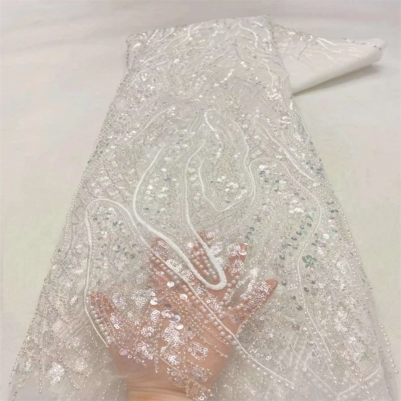 

SJ Lace African Lace Fabric With Sequins Beaded High Quality Lace Embroidey Lace French Tulle Lace Fabric For Wedding x11-98