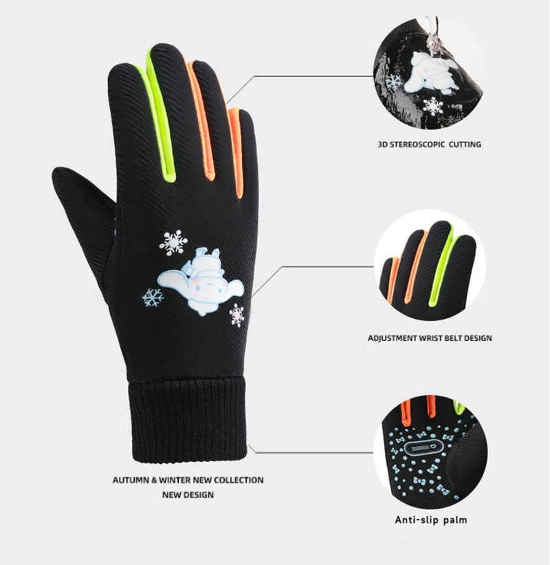 5-10 Years Children's Winter Gloves Skin-Feel  Warmed Lined Mittens Kids Boys Girls Cute Cartoon Outdoor No-Slip Riding Gloves 4