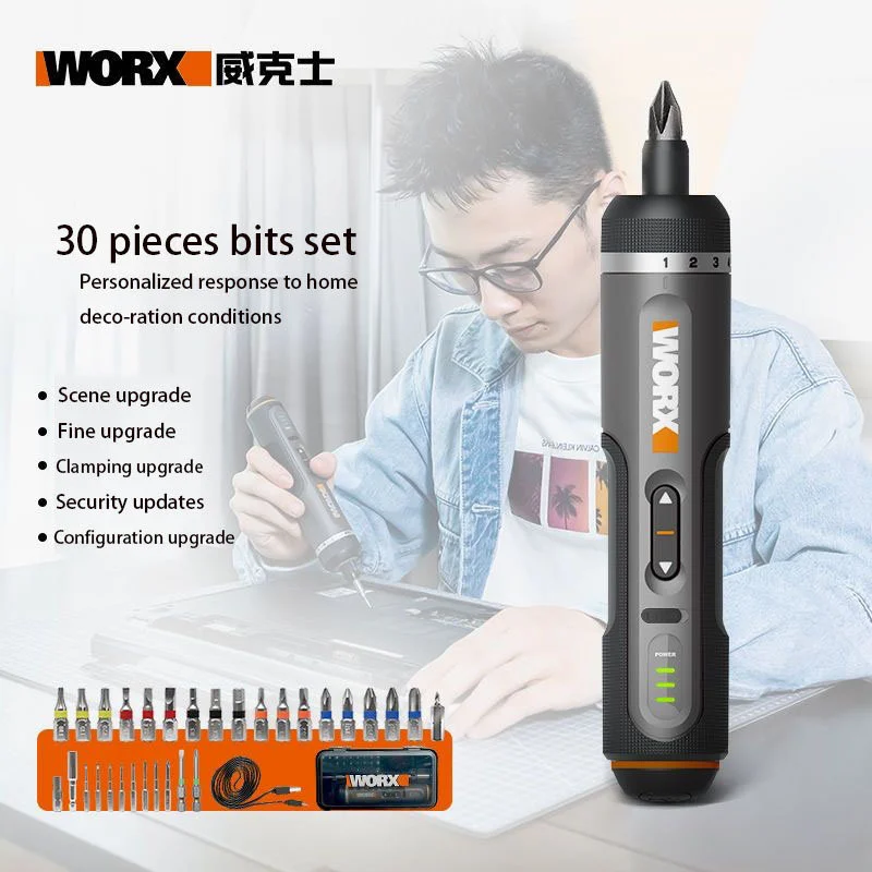 Worx Electrical Screwdriver Set WX242/241/240 Smart Cordless Electric Screwdrivers USB Rechargeable Handle 30 Bit Set Drill Tool worx 4v mini electrical screwdriver set wx242 wx240 smart cordless electric screw driver usb rechargeable 30 bit set drill tool