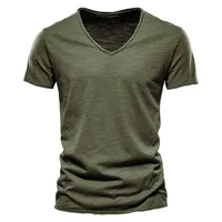 Nouveau 100% coton hommes T-shirt hauts col en V mince à manches courtes t-shirts de haute qualité hommes mode Fitness T-shirt chaud pour hommes taille S-5XL 3