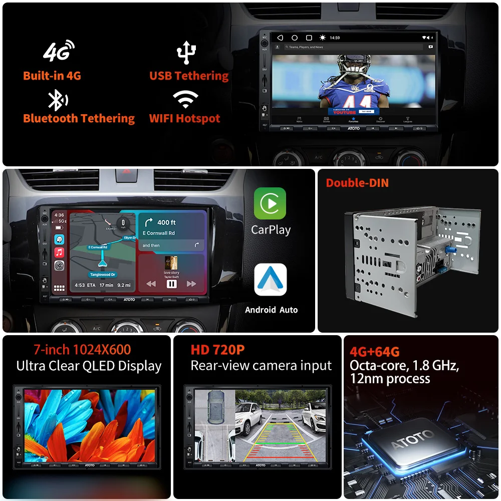 ATOTO S8 Ultra Car Radio 2 Din Android Car Stereo In-Dash Autoradio  Bluetooth Wireless Phone Link Carplay Player Touch Screen