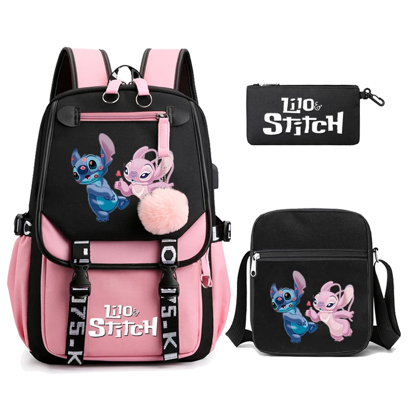 

3Pcs/set Disney Lilo Stitch Backpack Canvas Backpack for Men Women Travel Bag Student Girl Boy Back To School Schoobag Mochila