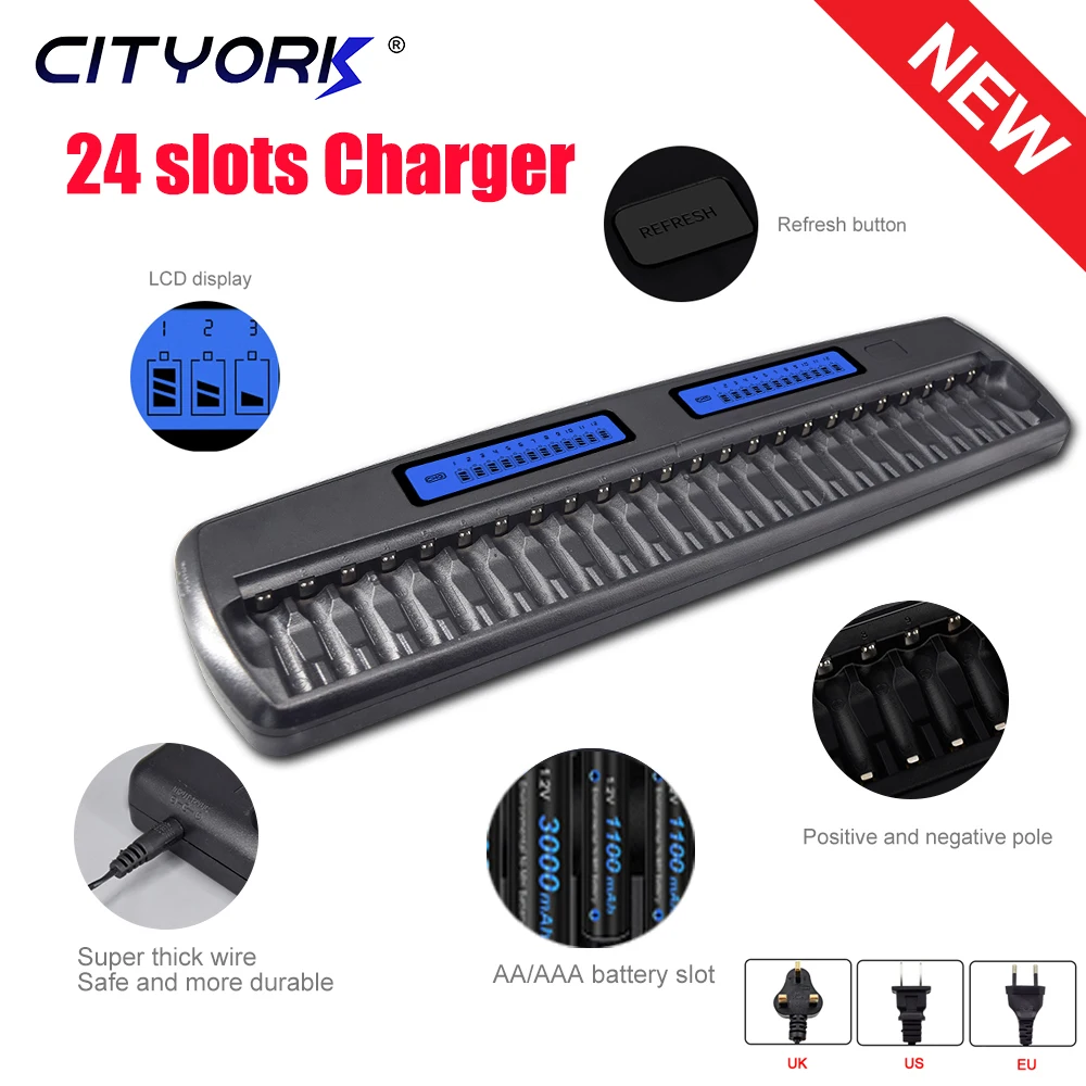

Cityork 24 Slots LCD Smart Battery Charger KTV Dedicated Fast Charge Discharge for 1.2V AA AAA Ni-MH Ni-CD Rechargeable Battery