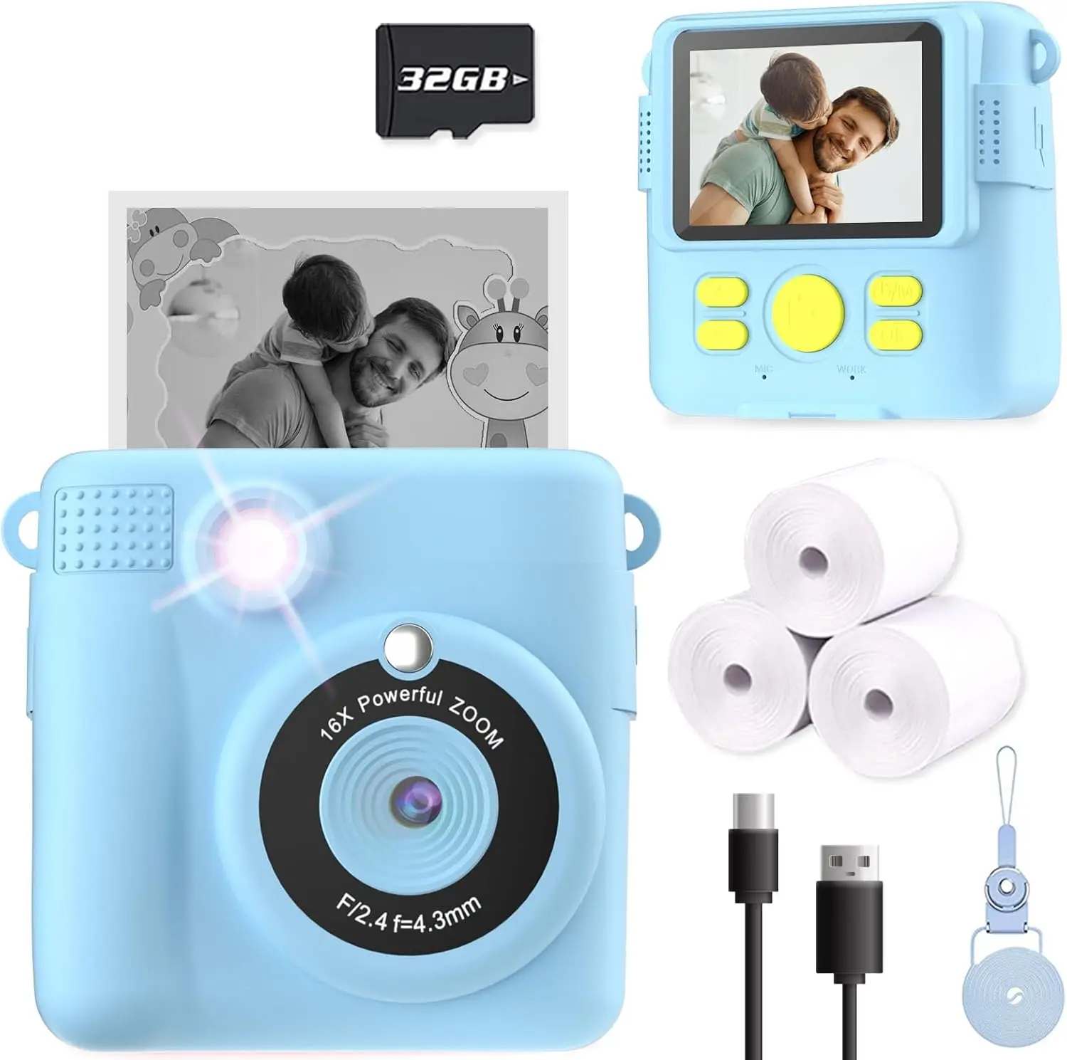 Kids' Instant Print Camera with HD Video and 32GB SD Card - Portable Toy