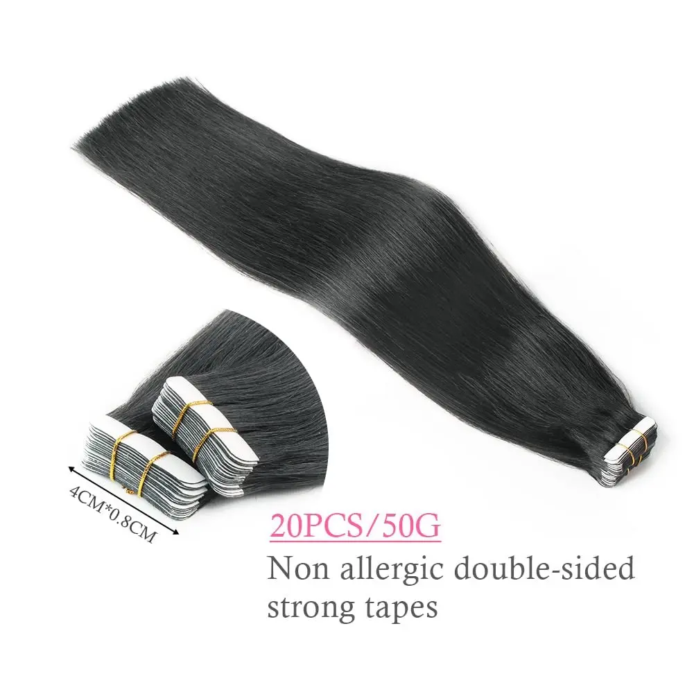 Tape in Extensions Hair 26 Inches Tape in Hair Extensions 100% Human Hair Natural Black Tape Hair Extensions Straight Remy Hair