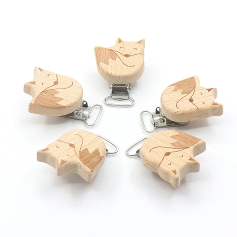 Pacifier Chain Pacifier Clip Pacifier Accessories 5Pcs Nipple Chain Accessories Modelling Beech Pacifier Clips BPA Elephant Fox Wolf Deer Owl Shaped DIY Accessories For Baby
