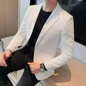 남성용 와플 세트 재킷, 성숙한 스타일, 캐주얼 핏, 한국 스타일, 트렌디 세트 재킷, 단색, 비즈니스 패션 코트, 탑