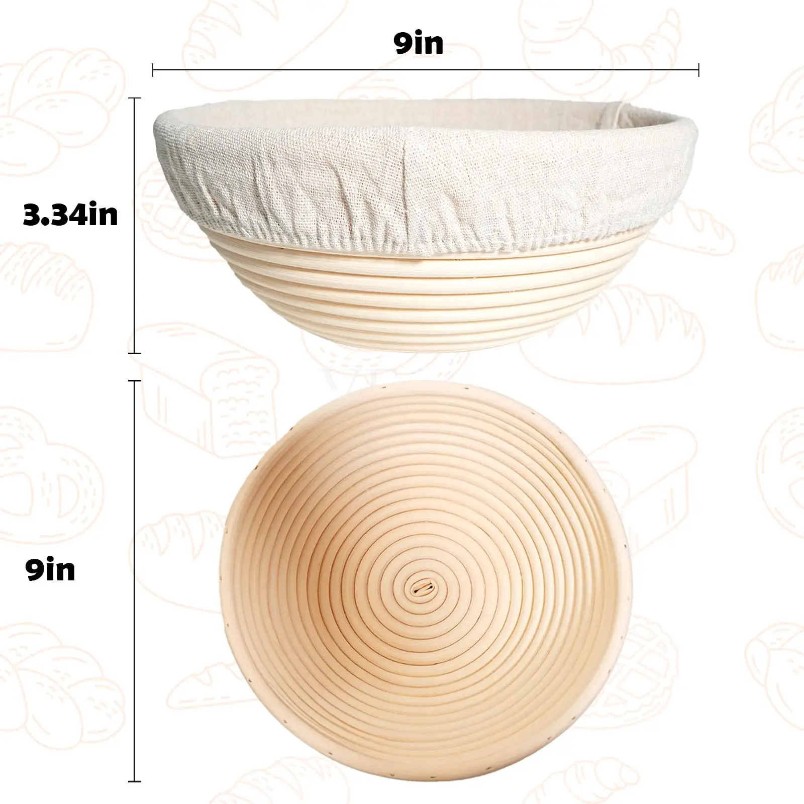 Description Picture 3 of itemHandmade Rattan Bread Proofing Basket 9inch Natural Oval Baking Wicker Dough Fermentation Sourdough Banneton Bread Basket