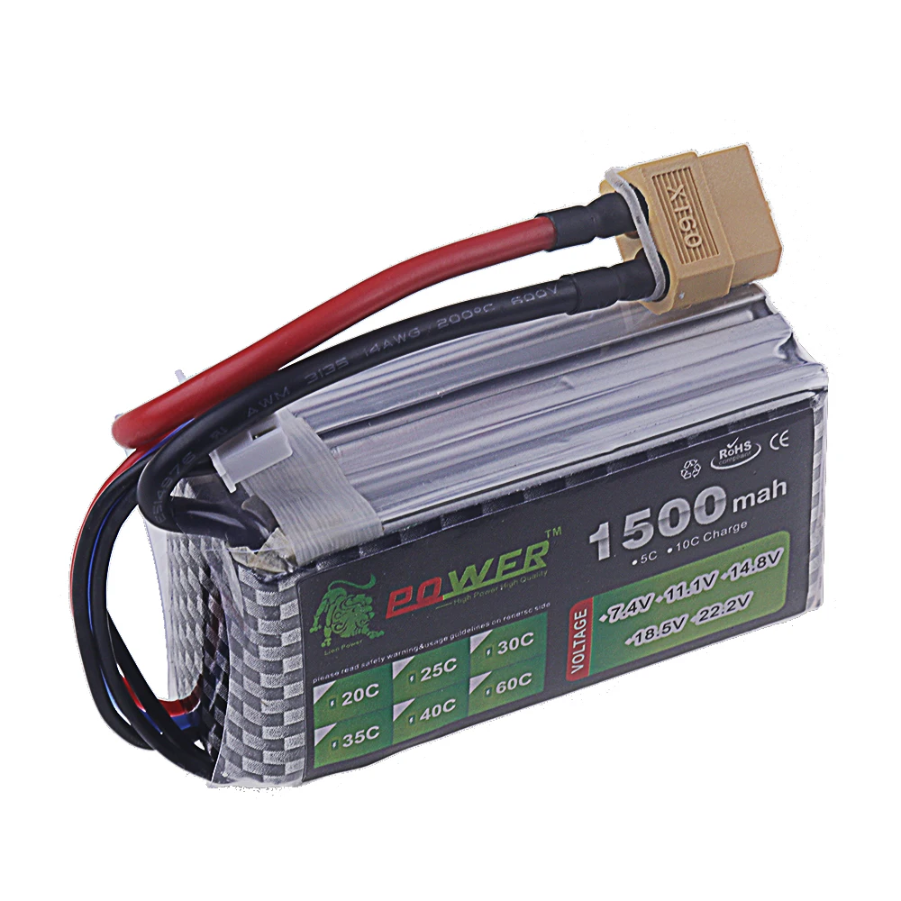 Batterie LiPo 4S 14.8V 7200mAh avec connecteurs XT60, adaptée pour drone et voiture RC