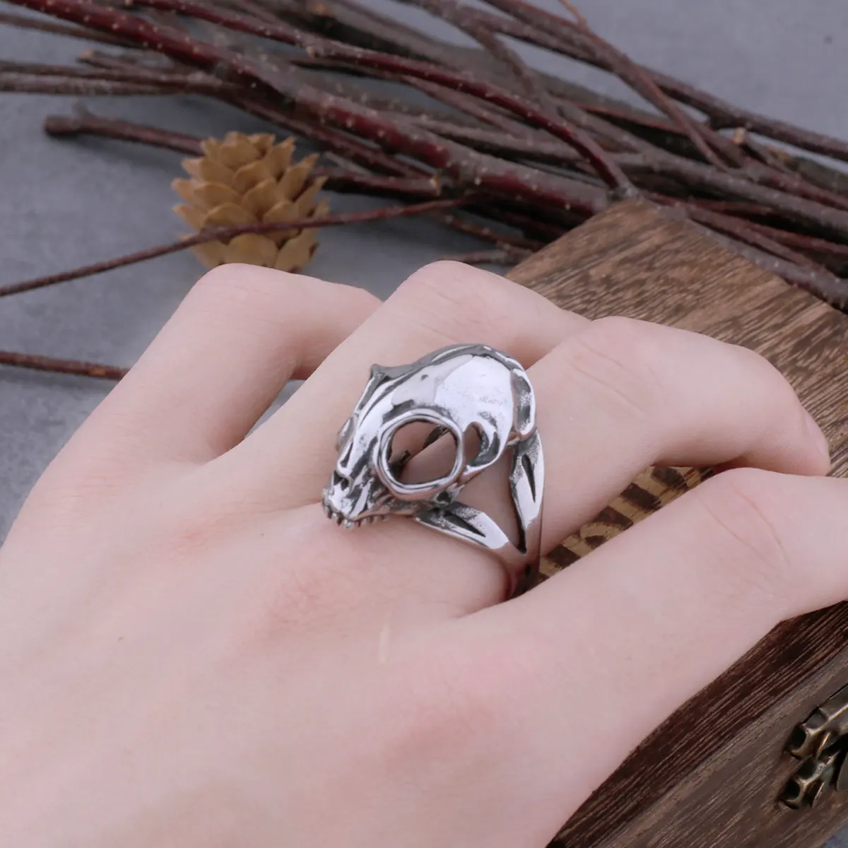 Stainless Steel Dinosaur Skull Ring Steel Skull Gothic Ring Men
