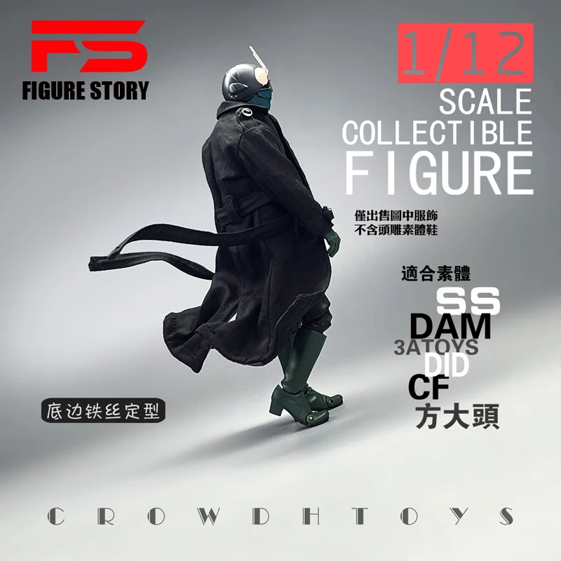 

1/12 Scale male dolls clothes Double-breasted black mid-length trench coat fit 6'' notaman vstoys GWTOYS body model