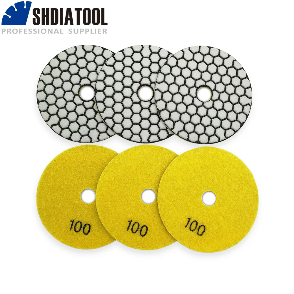 Diamond Dry Polishing Pads for Granite and Marble - 6 Pack, Flexible Resin Sanding Discs, 100mm Stone Polisher, 4-inch Diameter