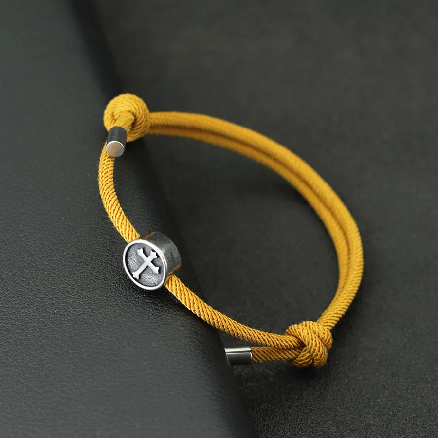 Vintage Mens Bracelet Rope Stainless Steel Viking Cross Braslet Sliding Adjustable 3mm Marine String Braclet Accessories Hombre