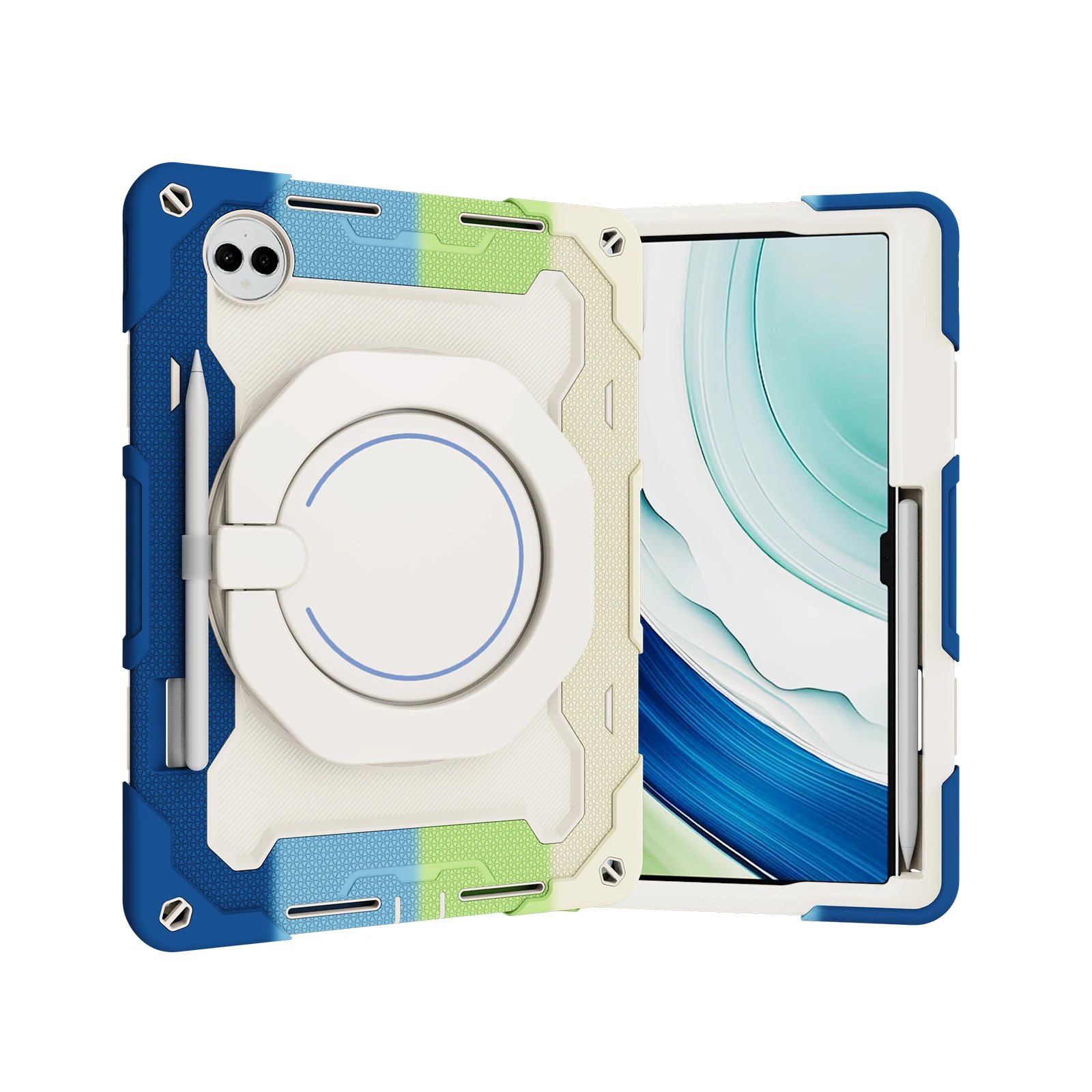 Enhanced Armor Tablet Case with 360° Rotating Stand, Pen Slot & Handle Grip