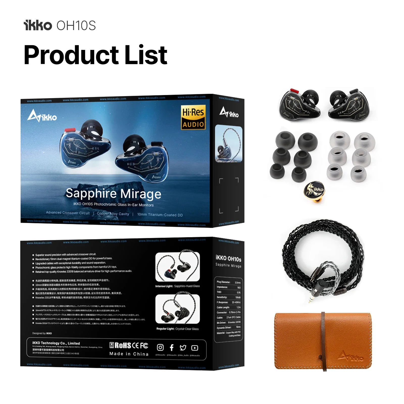 iKKO OH10S Wired Earphone HIFI Headphones 18Ω 106dB 20-40KHz Photochromic Glass Headset Music Earbuds In Ear Monitor 5