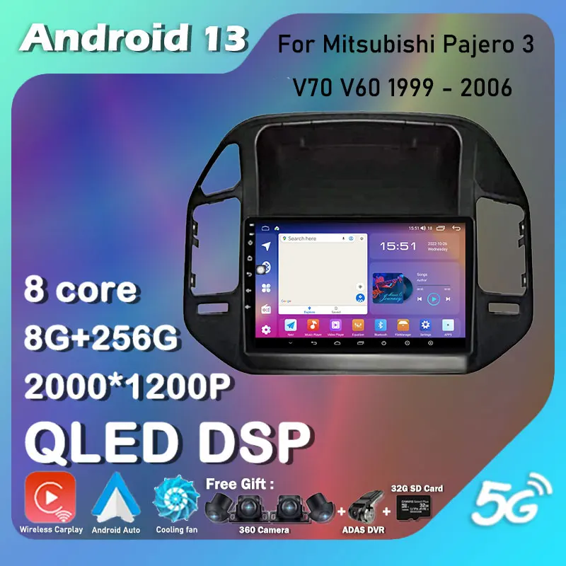 

Android 13 For Mitsubishi Pajero 3 V70 V60 1999 - 2006 Car Radio Multimedia Video Player Navigation Stereo GPS No 2Din 2 Din Dvd