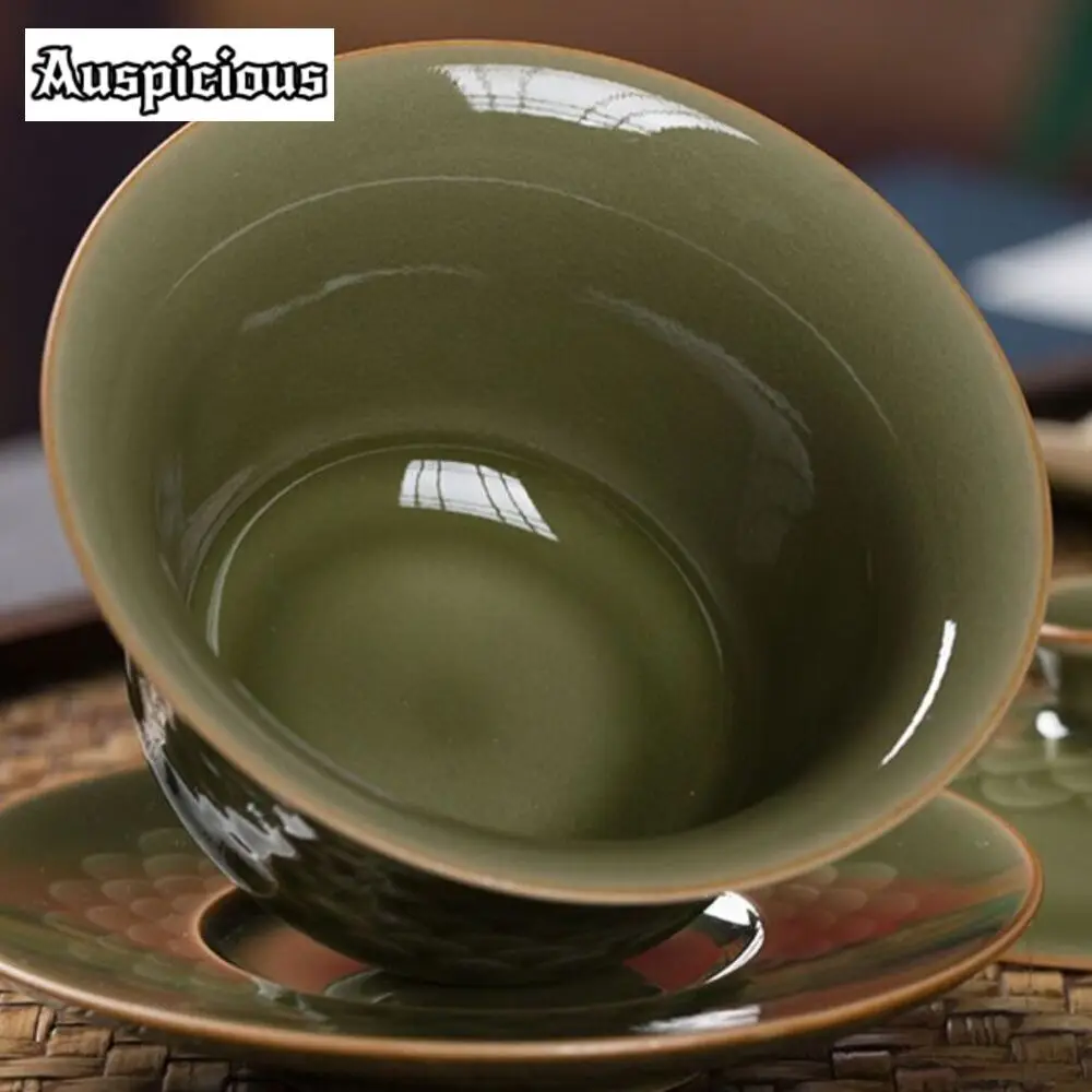 100ml Handmad Longquan Celadon Hand Grasping Gaiwan Fish Scale Three Talent Tea Tureen Tea Maker Cover Bowl Ceremony Gift