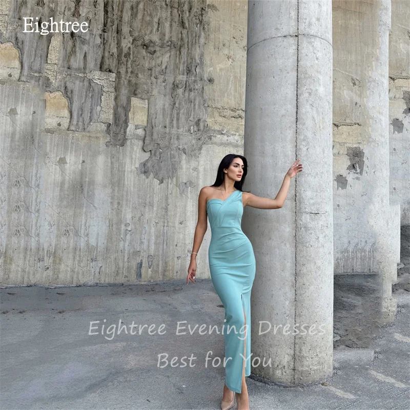 Eightree Blue Mermaid Evening Dresses One-Shoulder Prom Gown Backless Side Split Formal Party Gowns vestidos de fiestas